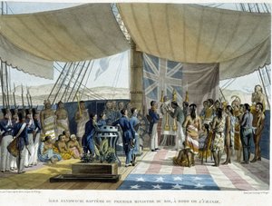 Baptême des indigènes des îles Sandwich à bord de l