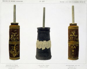 Barattes (pour la fabrication du beurre) en terre cuite travaillée conservées au Musée Alsacien, v.1800 - French School