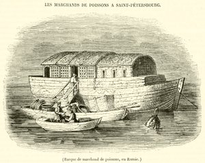 Barque de marchand de poissons, en Russie - French School