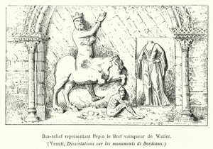 Bas-relief représentant Pépin le Bref vainqueur de Waifer (gravure) - French School
