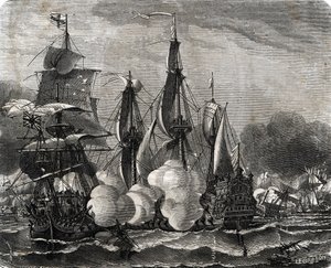 Bataille de la baie de Bantry, engagement naval du 11 mai 1689, une semaine avant la déclaration de la guerre de Neuf Ans - French School