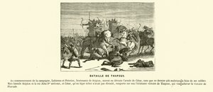 Bataille de Thapsus, Afrique du Nord, Guerre civile de César, 46 av. J.-C. (gravure) - French School