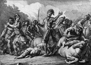 Bataille de Tolbiac, 496 : Clovis Ier (466-511), roi des Francs, demandant l