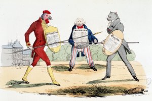 Bataille singulière (duel entre journaux "La Gazette", "Le Moniteur" et "Daily") - dans "La Silhouette" - French School