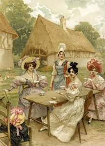 Belles femmes riches prenant le thé à la ferme