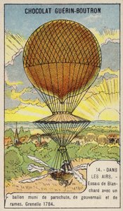 Blanchard testant son ballon équipé de parachute, gouvernail et rames, Grenelle, France - French School