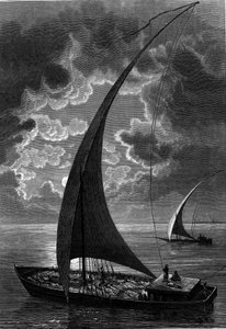 Bateau (felouque) sur le Nil, Égypte. Gravure dans « Le Journal de la jeunesse » - French School