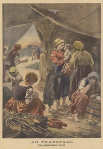 Prisonnières boers dans un camp de concentration en Afrique du Sud (lithographie couleur) - French School