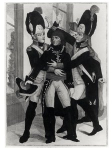 Bonaparte (1769-1821) protégé par deux grenadiers pendant la séance à Saint-Cloud, 19 brumaire an 8 (10 novembre 1799), vers 1800 - French School
