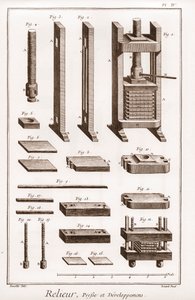 Relieur - presse et développement - « La Grande Encyclopédie, ou Dictionnaire Raisonné des Sciences, des Arts et des Métiers » par Denis Diderot (1713-1784) et Jean d
