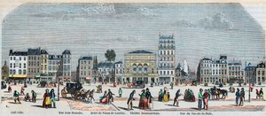 Boulevard Beaumarchais côté sud - Café Gibe - Hôtel de Ninon de Laclos - Théâtre Beaumarchais - Rue pas de la mule - Gravure dans « Tableau-de-Paris » par Edmond Texier 1852 - French School