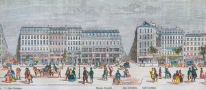 Boulevard Montmartre côté sud et boulevard des Italiens côté sud - Rue Vivienne - Maison Frascati - Rue Richelieu - Café Cardinal - Gravure dans « Tableau-de-Paris » par Edmond Texier 1852 - French School