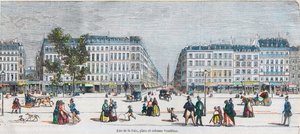 Boulevard des Capucines (côté sud) - Rue de la Paix, place et colonne Vendôme - Gravure dans « Tableau-de-Paris » par Edmond Texier 1852 - French School