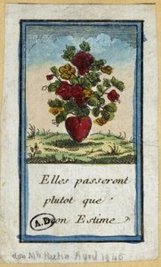 Bouquet de fleurs en cœur : « Ils passeront plutôt que mon estime » - gravure - French School