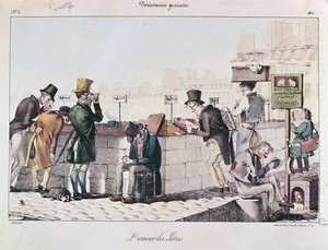 Bouquinistes le long des quais de la Seine à Paris, début du 19ème siècle