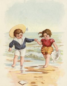 Garçon et fille jouant sur la plage - French School