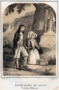 Costumes bretons - Notre-Dame de Batz - gravure dans « Les soirées de mon oncle souvenirs et récits de voyages » par MORING MICHEL - Fin XIXe siècle