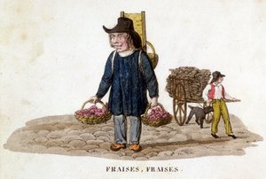 Vendeur de fraises breton - gravure, début XIXe siècle - French School