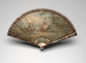 Éventail brisé avec une scène de joueur de cornemuse et de bergère