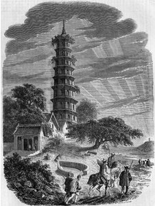Architecture bouddhiste : vue extérieure de la pagode octogonale sur l