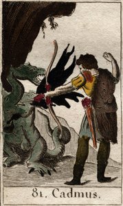 Cadmos tuant le dragon. De "Mythologie de la jeunesse" par Pierre Blanchard 1803.