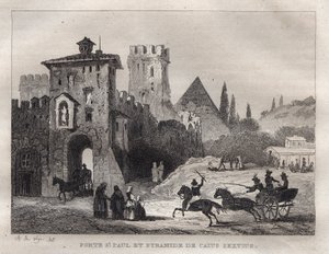 Pyramide de Caius Cestius et Porte Saint-Paul à Rome - Gravure de « L