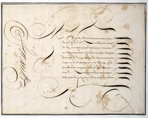 Calligraphie : Charte manuscrite de ronde financière vers la seconde moitié du XVIIe siècle par Louis Senault - French School