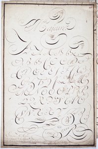 Calligraphie : Planche de lettres capitales dites majeures bâtardes, calligraphiées le 5 avril - French School