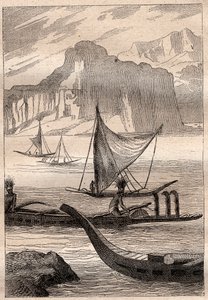 Canoës des îles Marquises - illustration tirée de «Les Grands Marins du XVIIIe siècle» - French School