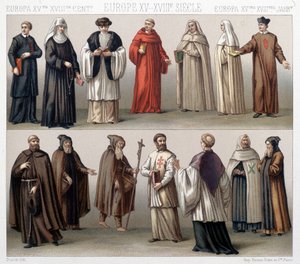 Chanoines du Saint-Sépulcre en Pologne. En haut : costumes des XVIIe et XVIIIe siècles. En bas : costumes de l
