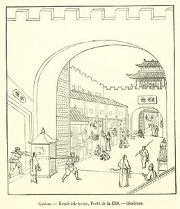 Canton, Kouai-lak-moun, porte de la cité, oiseleurs - French School