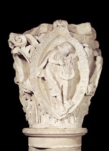 Chapiteau représentant la troisième clé du plain-chant avec un joueur de luth, c.1095 - French School