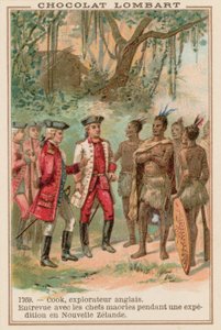Le capitaine James Cook rencontrant des chefs maoris en Nouvelle-Zélande, 1769 - French School