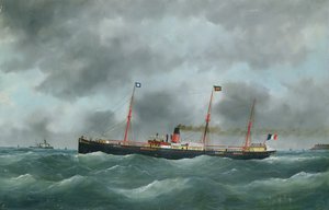 Vapeur cargo battant pavillon de la Compagnie péninsulaire du Havre