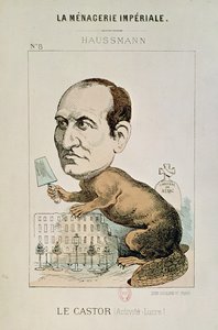 Caricature du Baron Georges Eugène Haussmann (1809-91) en castor, de 