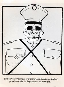 Caricature du général Victoriano Huerta (1854-1916) président par intérim de la République du Mexique, illustration du Monde Illustré, publiée le 1er mars 1913 - French School