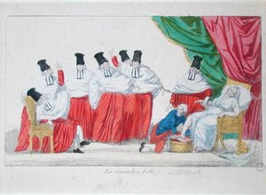 Caricature de la naissance de la Constitution française - French School