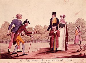 Caricature du jeu de boules, début du XIXe siècle