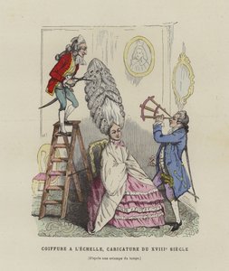 Caricature sur les coiffures des femmes françaises du XVIIIe siècle - French School