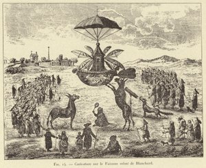 Caricature sur le Vaisseau volant de Blanchard - French School