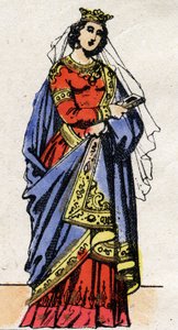Dynastie carolingienne : Portrait de Richarde de Souabe (841-v. 896) Reine des Francs épouse de Charles III le Gros (839-888). Imagerie d