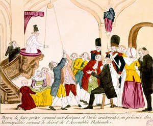 Caricature représentant des aristocrates et le clergé français prêtant serment d