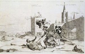 Caricature représentant Mademoiselle de Montpensier (« Grande Mademoiselle ») « balayant hors de France Mazarin et ses partisans » - French School