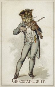 Chat jouant du violon - French School