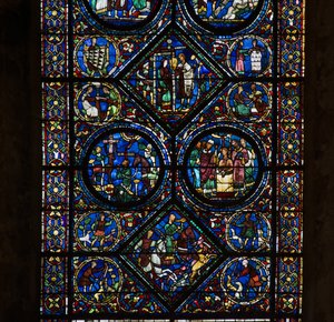 Cathédrale de Chartres, vitrail : vie de Saint Eustache, bas détail - French School