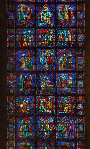 Cathédrale de Chartres, vitrail : vie de saint Fulbert, évêque de Chartres au XIe siècle, détail