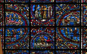 Cathédrale de Chartres, vitrail : parabole du fils prodigue, détail - French School