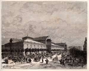 Les Halles centrales à Paris au XIXe siècle - gravure dans «La France illustrée: géographie, histoire, administration statistique» par V.A. Malt-Brown. 1884 - French School
