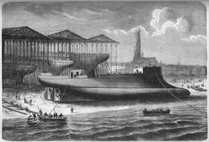 Chantier naval : le bélier cuirassé le "Sphinx", construit pour le gouvernement français par les "Chantiers et ateliers de l