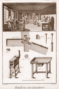 Fonderie de caractères - "La Grande Encyclopédie, ou Dictionnaire des Sciences, Arts et Professions" par Denis Diderot (1713-1784) et Jean d